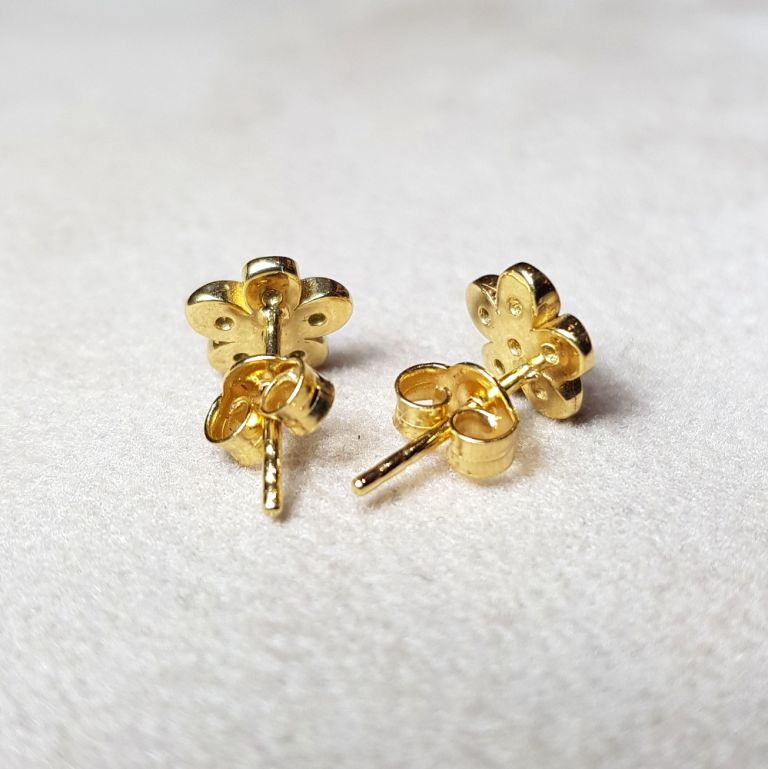 Flower earrings 18k yellow gold with green cubic zirconia (made in Italy)