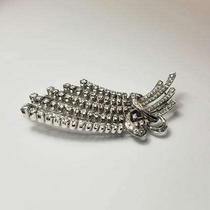 Spilla vintage in oro bianco 18k con diamanti naturali per ct. 4,80 totali circa