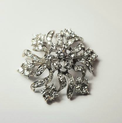 Spilla vintage in oro bianco 18k con diamanti naturali per ct. 3,20 totali circa