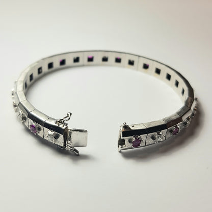 Bracciale vintage in oro bianco 18k con rubini per ct. 0,70 e diamanti per ct. 0,40