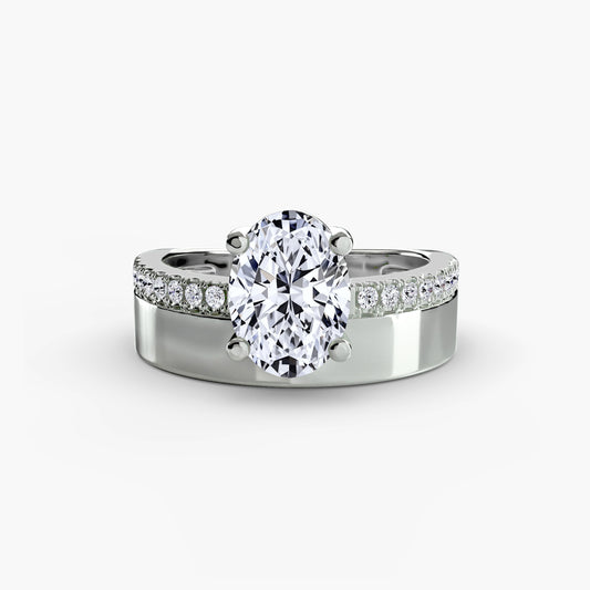 Anello solitario fascia alta con pavè di diamanti