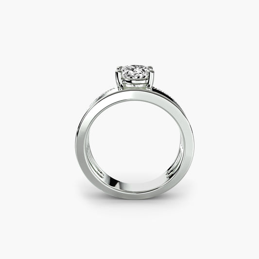 Anello solitario fascia alta con pavè di diamanti