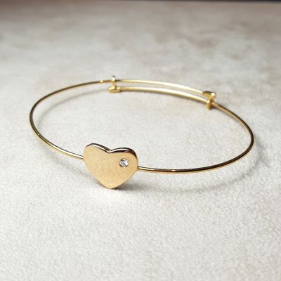 VENDUTO - Bracciale oro giallo 18k rigido con cuore e diamante ct. 0,03 (made in Italy)